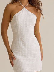 Kie Halter Embroidered Mini Dress