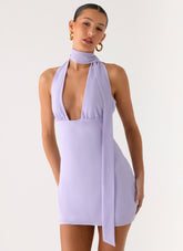 Melisande Scarf Neck Mini Dress - Lavender