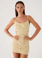 Levanna Beaded Sequin Mini Dress - Pale Olive