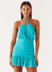 Egoist Crossover Mini Dress - Aqua Blue