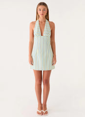 Feyric Mini Dress - Mint Banana Stripe